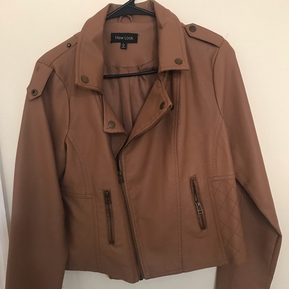New Look Jackets & Blazers - Brown Leather-Look Biker Jacket